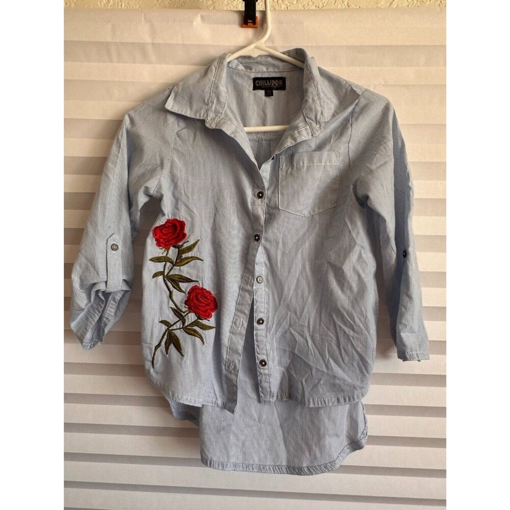 Chillipop Girls Embroidered Striped Button Up Blouse Size 10/12